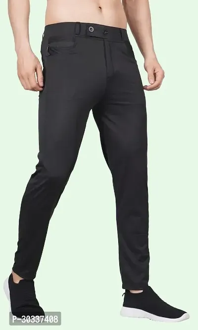 Jeanberry  Comfortable Black Polyester Spandex Regular Track Pants For Men