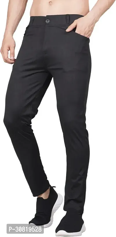 JeanBerry Stylish Black Lycra Blend Solid Regular Fit Trouser For Men-thumb0