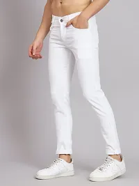 Stylish White Cotton Blend Solid Mid-Rise Jeans For Men-thumb2