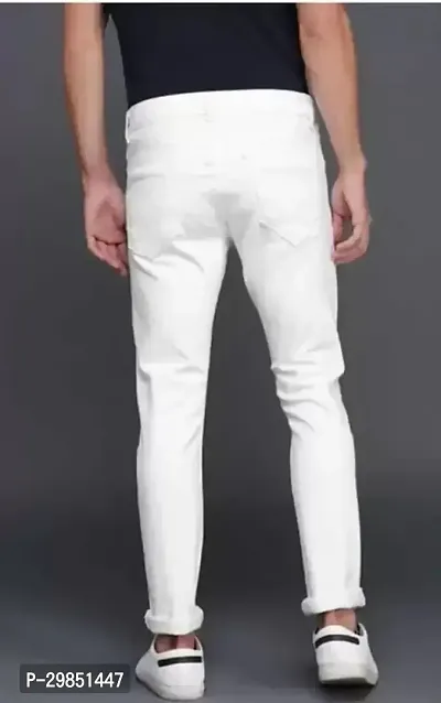 Stylish White Solid Mid-Rise Jeans For Men-thumb3