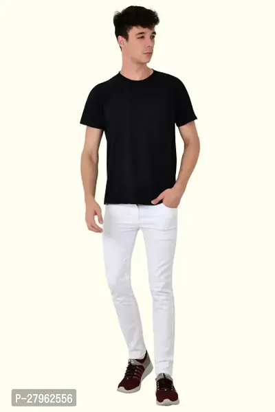 Stylish White Cotton Blend Solid Mid-Rise Jeans For Men-thumb3