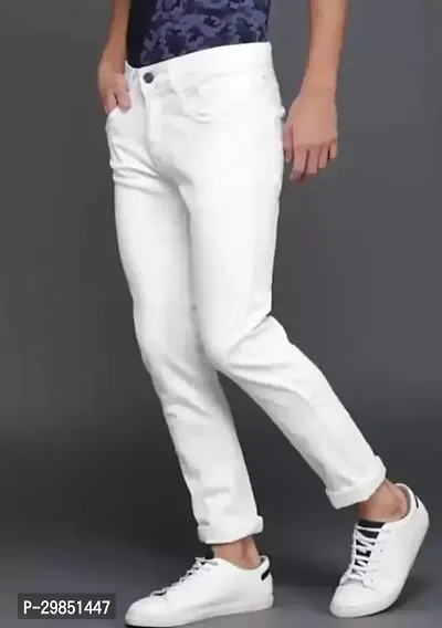 Stylish White Solid Mid-Rise Jeans For Men-thumb2