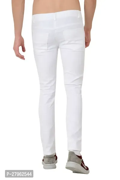 Stylish White Cotton Blend Solid Mid-Rise Jeans For Men-thumb2