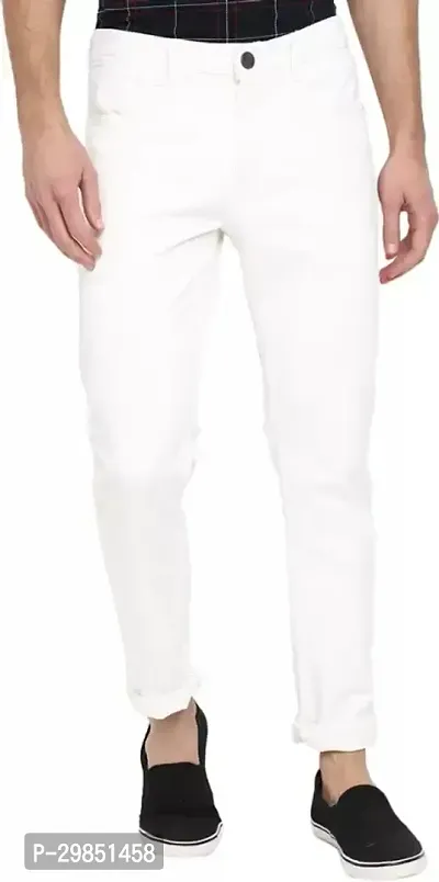 Stylish White Solid Mid-Rise Jeans For Men