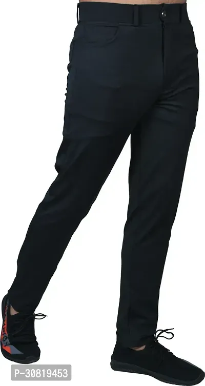 JeanBerry Stylish Black Lycra Blend Solid Regular Fit Trouser For Men-thumb0