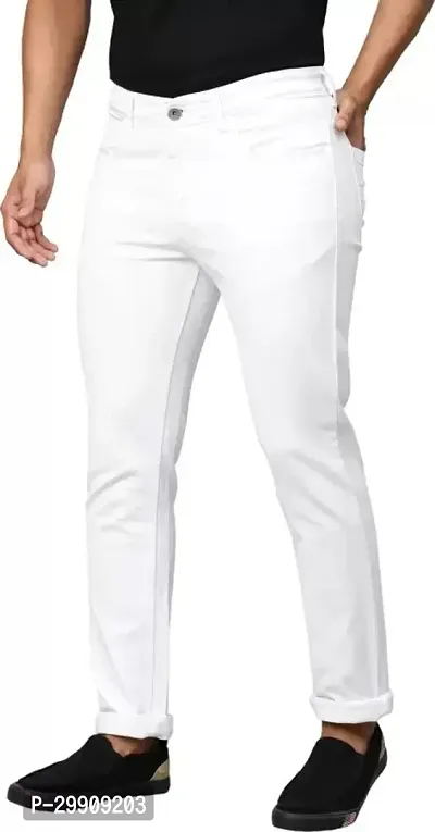 Stylish White Cotton Blend Mid-Rise Jeans For Men-thumb0