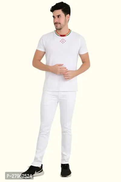 Stylish White Cotton Blend Solid Mid-Rise Jeans For Men-thumb3