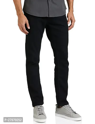 Stylish Black Cotton Blend Solid Mid-Rise Jeans For Men-thumb0