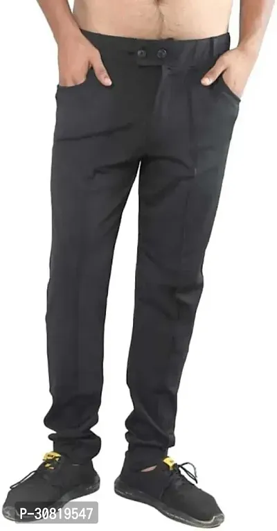 JeanBerry Stylish Black Lycra Blend Solid Regular Fit Trouser For Men-thumb0