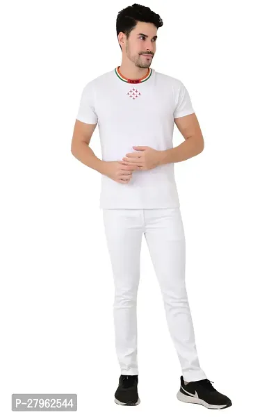 Stylish White Cotton Blend Solid Mid-Rise Jeans For Men-thumb3