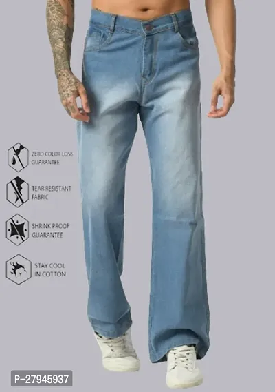 Stylish Regular Baggy Sky Blue Plain Jeans For Men