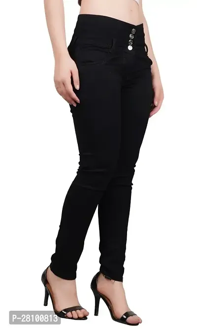 Jeanberry-300-Women Black Plain Jeans 4 Button-thumb0