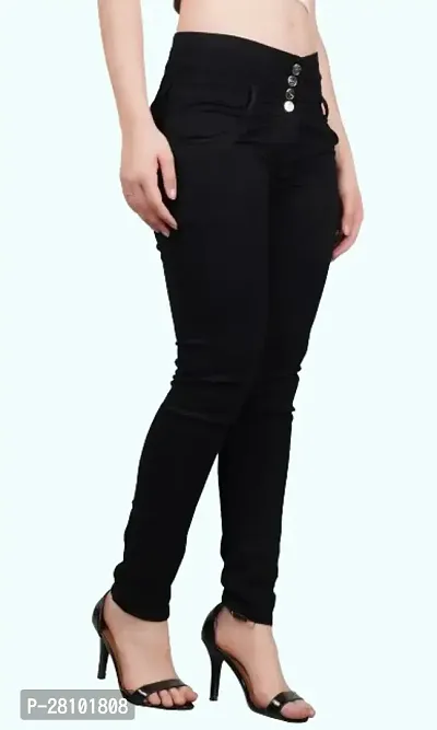 Women Black Plain Jeans 4 Button-thumb0