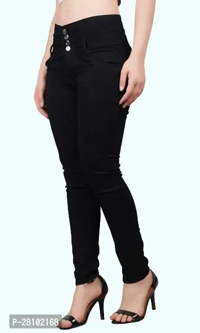 Women Black Plain Jeans 4 Button-thumb0