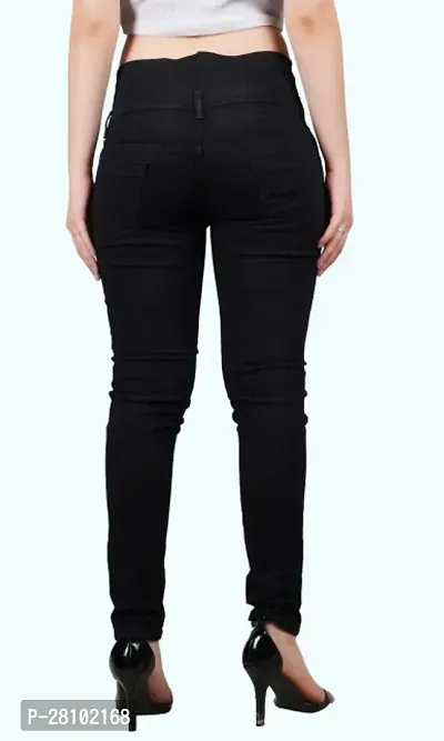 Women Black Plain Jeans 4 Button-thumb3