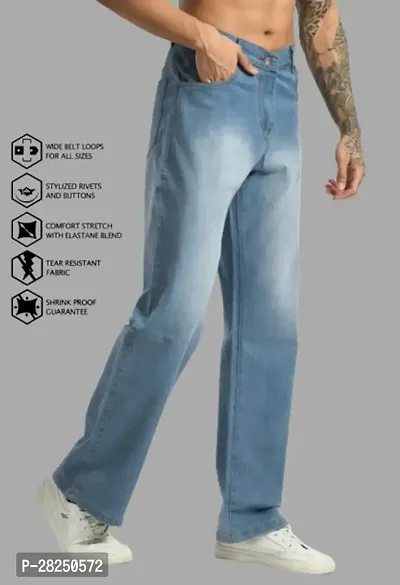 Stylish Cotton Blend Baggy Sky Blue Jeans For Men-thumb0