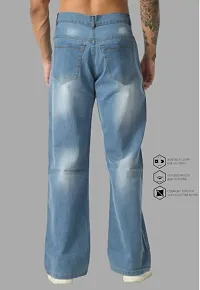 Stylish Cotton Blend Baggy Sky Blue Jeans For Men-thumb3