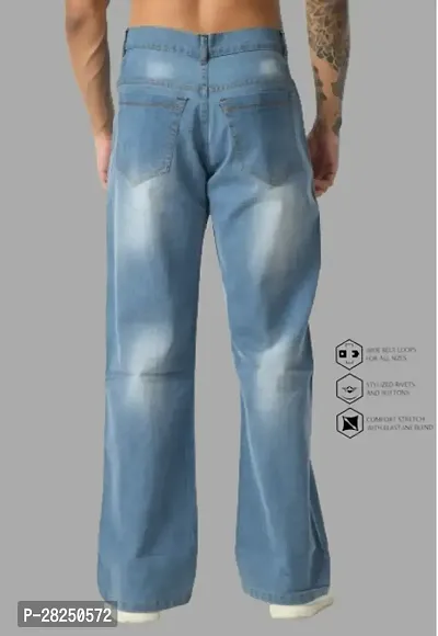 Stylish Cotton Blend Baggy Sky Blue Jeans For Men-thumb4