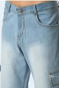 Stylish Cotton Blend Sky Blue Baggy Cargo Jeans For Men-thumb1