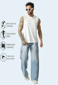 Stylish Cotton Blend Sky Blue Baggy Cargo Jeans For Men-thumb2