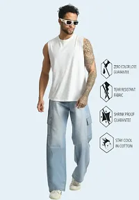 Stylish Cotton Blend Sky Blue Baggy Cargo Jeans For Men-thumb2
