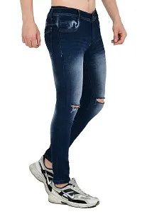 Stylish Cotton Blend Blue Knee Cut Jeans For Men-thumb1