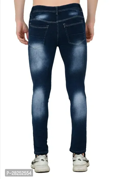 Stylish Cotton Blend Blue Knee Cut Jeans For Men-thumb3