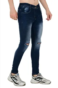 Stylish Cotton Blend Blue Knee Cut Jeans For Men-thumb1