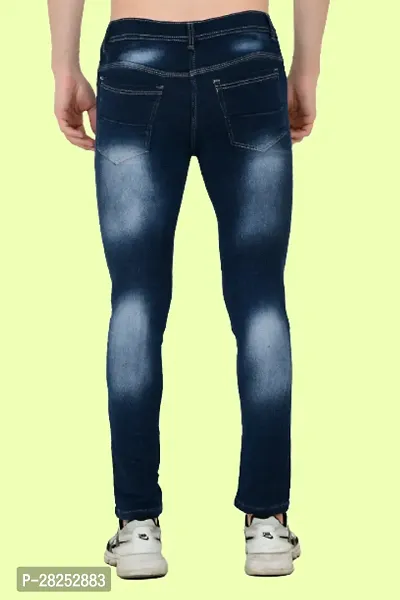 Stylish Cotton Blend Blue Knee Cut Jeans For Men-thumb3