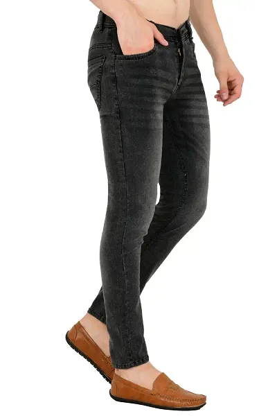 Stylish Cotton Blend Grey Jeans For Men