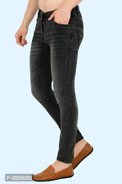 Stylish Cotton Blend Grey Jeans For Men-thumb3