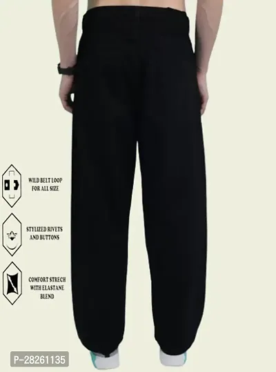 Stylish Cotton Blend Black Baggy Jeans For Men-thumb2
