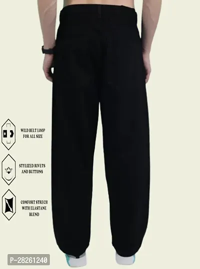 Stylish Cotton Blend Black Baggy Jeans For Men-thumb4