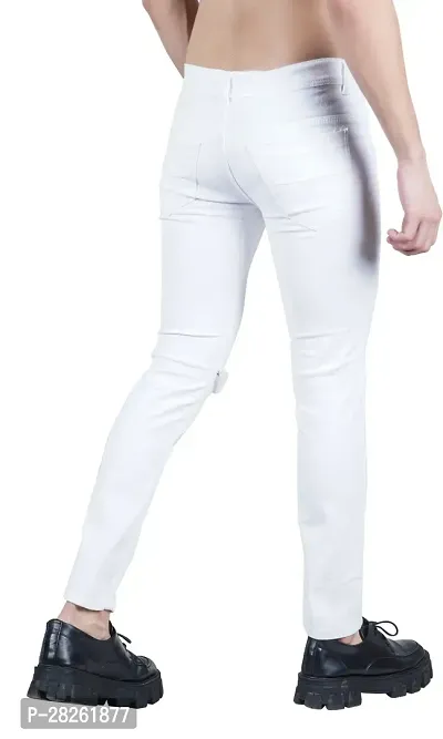 Stylish Cotton Blend White Knee Cut Jeans For Men-thumb2