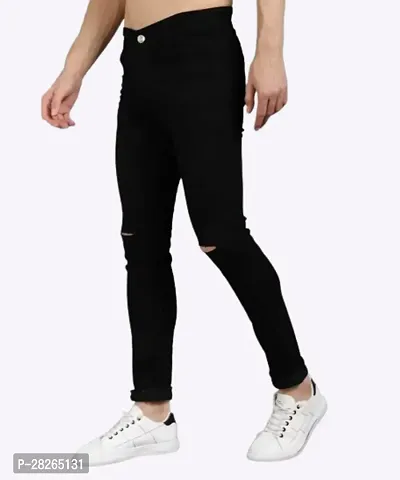 Stylish Black Cotton Blend Mid Rise Solid Jeans For Men-thumb0