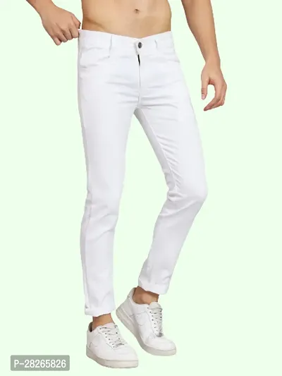 Stylish White Cotton Blend Mid Rise Solid Jeans For Men-thumb0