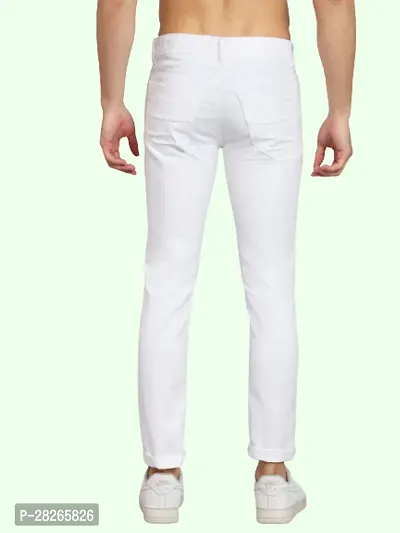 Stylish White Cotton Blend Mid Rise Solid Jeans For Men-thumb2