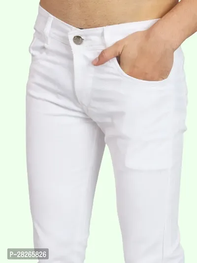 Stylish White Cotton Blend Mid Rise Solid Jeans For Men-thumb3