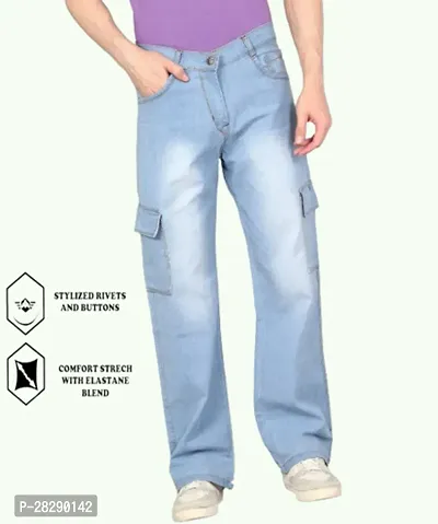 Stylish Blue Cotton Blend Relaxed Fit Jeans For Men