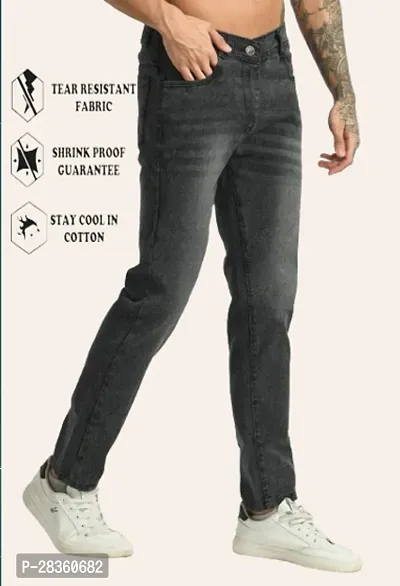 Stylish Cotton Blend Grey Jeans For Men-thumb0