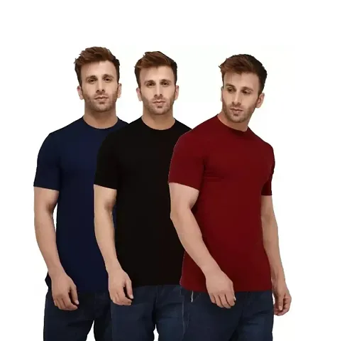 Reliable Polyester Solid Round Neck Tees For Men Pack Of 3