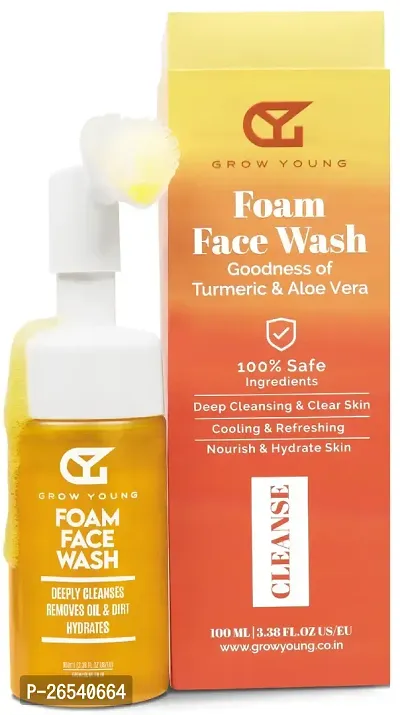 Grow Young Turmeric  Aloe Vera Foam Face Wash | For Clean  Clear Skin | Gentle Exfoliation  Unclog Pores | Instant Brightness | 100 ml-thumb0