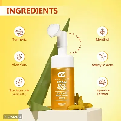 Grow Young Turmeric  Aloe Vera Foam Face Wash | For Clean  Clear Skin | Gentle Exfoliation  Unclog Pores | Instant Brightness | 100 ml-thumb5