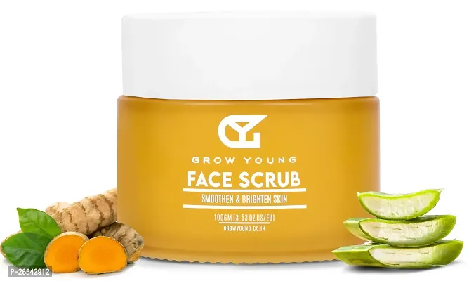 Grow Young Turmeric  Aloe Vera Face Scrub | Gentle Exfoliation for Smooth, Clear, and Glowing Skin | Depigmentation  Dead Skin Cell Removal | 100 gm