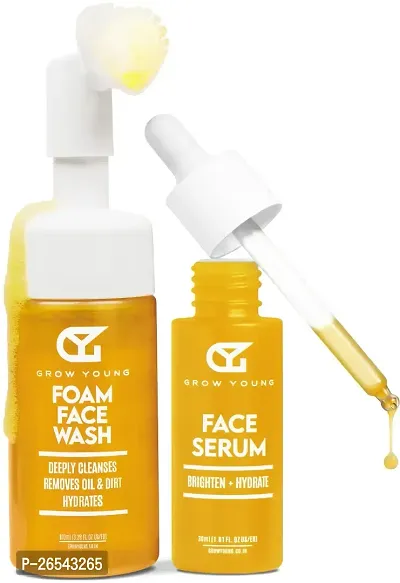 Grow Young Daily Care Combo: Enriched with Turmeric  Aloe Vera | Foaming Face Wash (100 ml)  Glowing Vitamin C Face Serum (30 ml) | For Clear, Bright, Youthful Skin