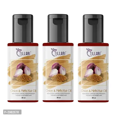 Tillari Onion Methi Non Sticky Hair Oil For Stronger Hair Growth Pack Of 3 (50 ml)-thumb0