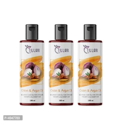 Tillari Onion Argan Non Sticky Hair Oil For Stronger Hair Growth Pack Of 3 (100 Ml)