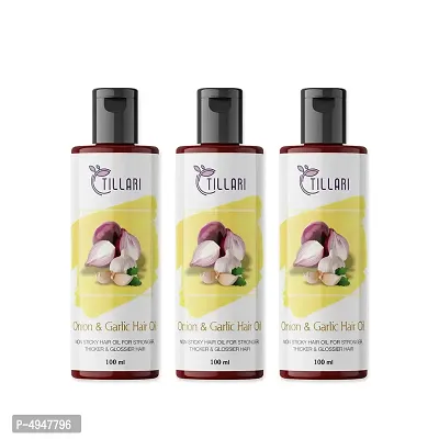 Tillari Onion Garlic Non Sticky Hair Oil For Stronger Hair Growth Pack Of 3 (100 Ml)-thumb0