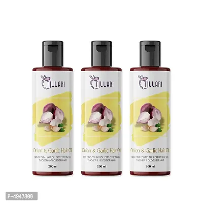 Tillari Onion Garlic Non Sticky Hair Oil For Stronger Hair Growth Pack Of 3 (200 Ml)