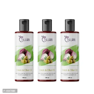 Tillari Onion Olive Non Sticky Hair Oil For Stronger Hair Growth Pack Of 3 (100 Ml)-thumb0